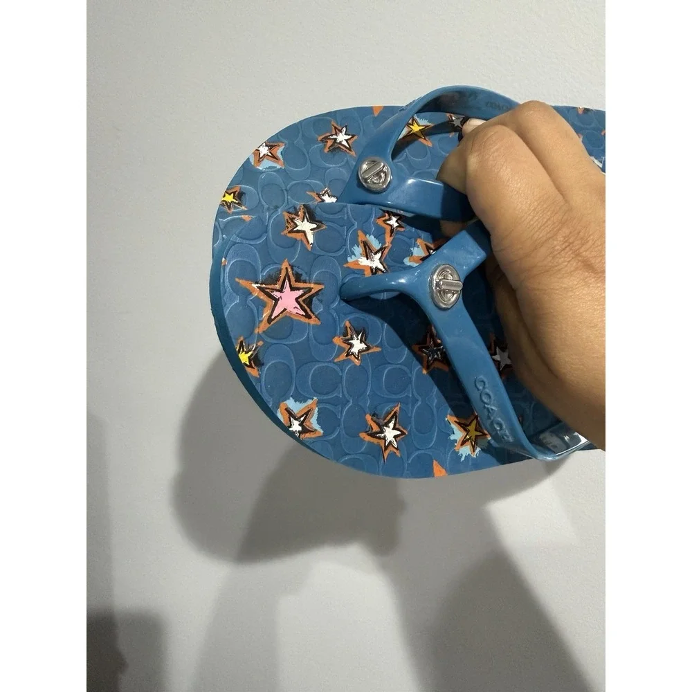 Coach Abbigail Sandals Flip Flops Star Denim Womens Size 8  Blue‎ Z